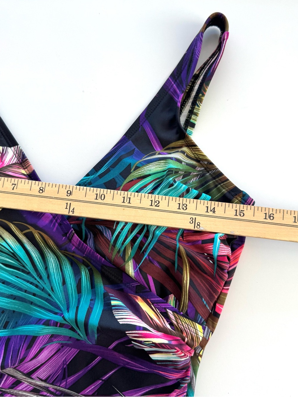 Miradonna by Miraclesuit Sz 12 One Piece Swimsuit Bahama Palms Tropical Leaves - Picture 8 of 11